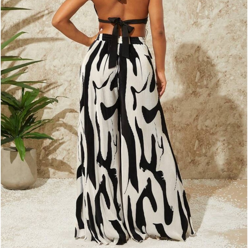 Boho Abstract Print High Waist Wide Leg Palazzo Pants - Picture 3 of 9